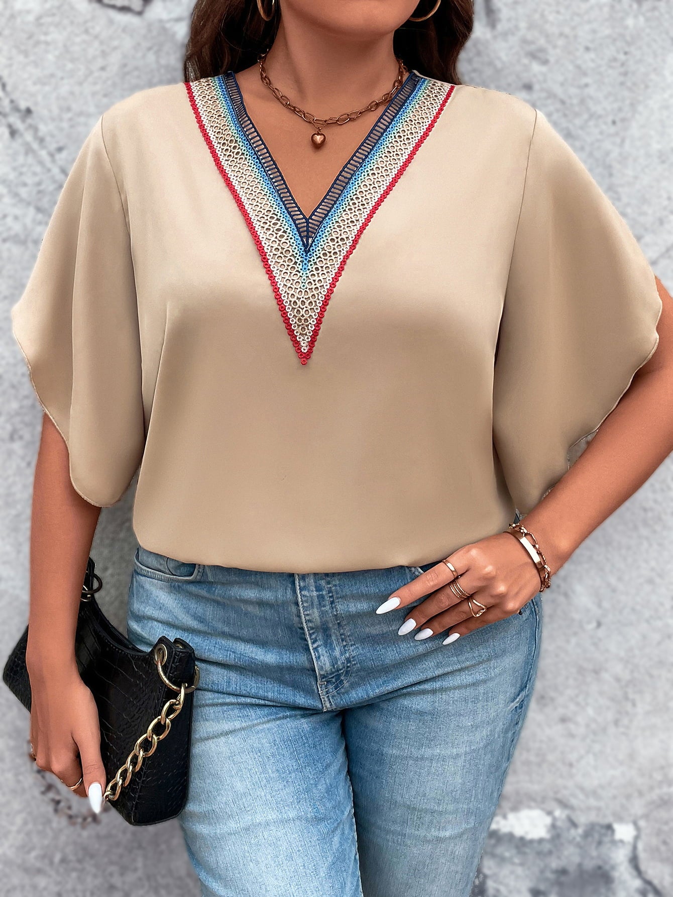 V-Neck Flutter Sleeve Blouse