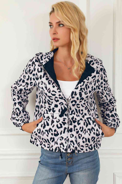 Leopard Zip-Up Hooded Jacket