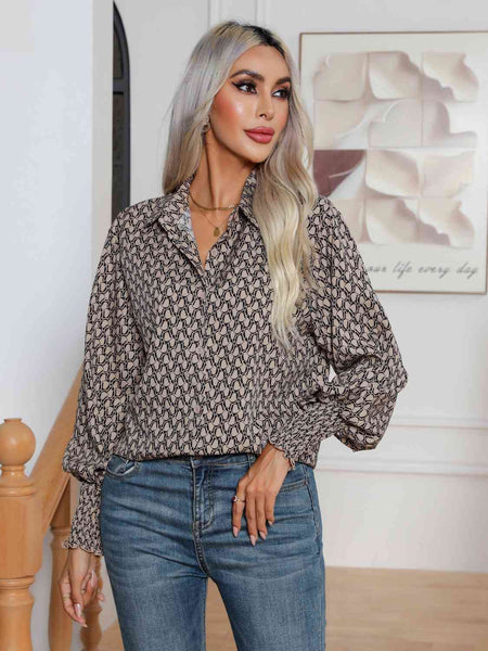 Printed Collared Neck Dropped Shoulder Shirt