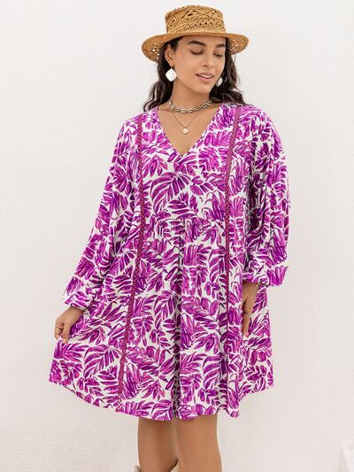 Printed V-Neck Balloon Sleeve Mini Dress