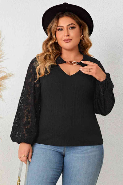 Cutout Front Lace Sleeve Blouse
