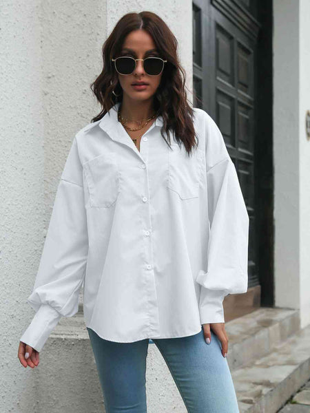 Collared Neck Dropped Shoulder Buttoned Shirt