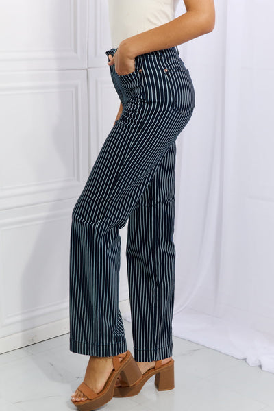 High Waisted Tummy Control Striped Straight Jeans