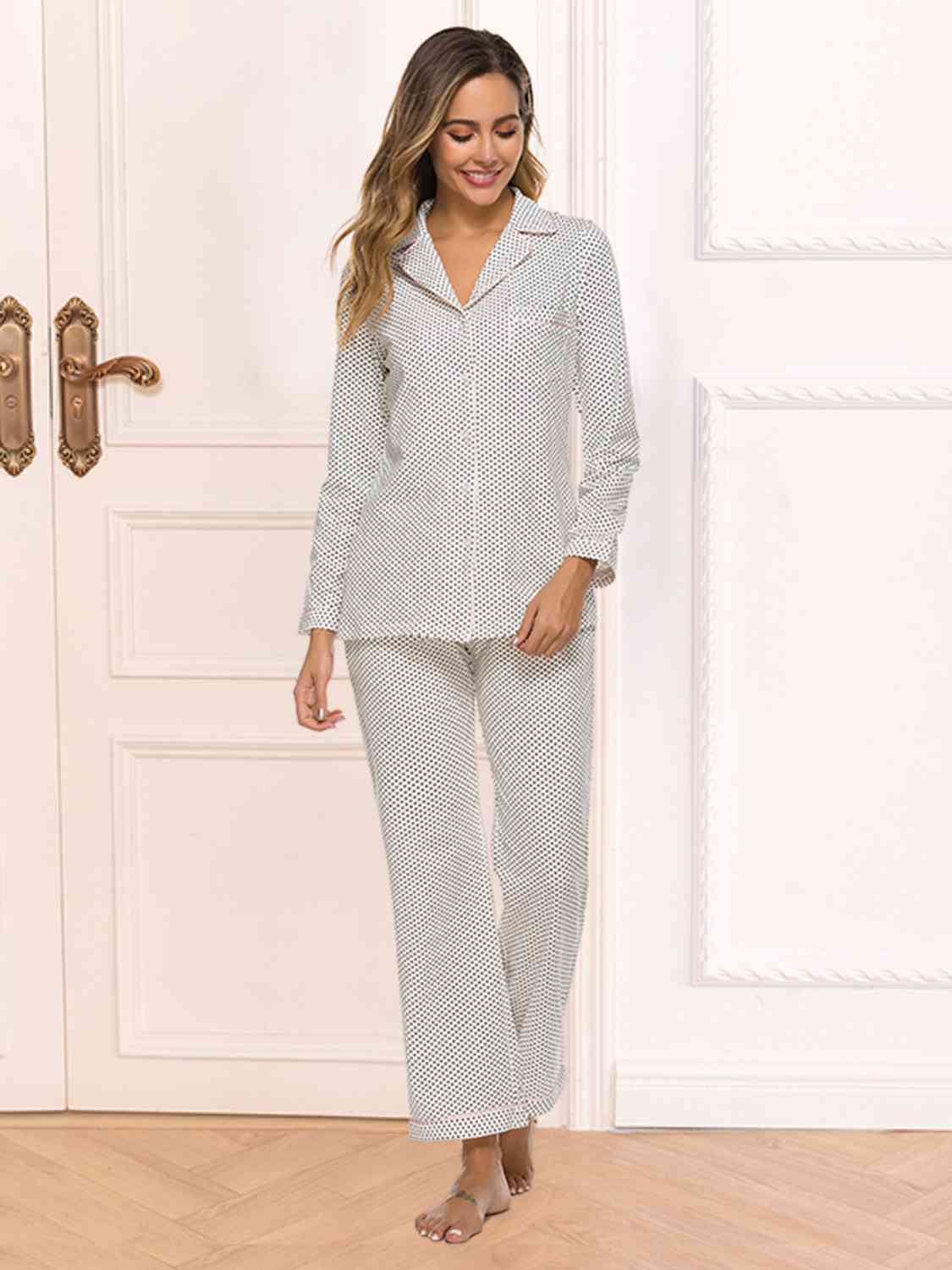 Collared Neck Loungewear Set with Pocket