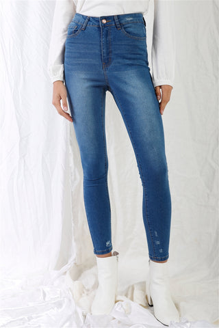 High-waisted With Rips Skinny Denim Jeans