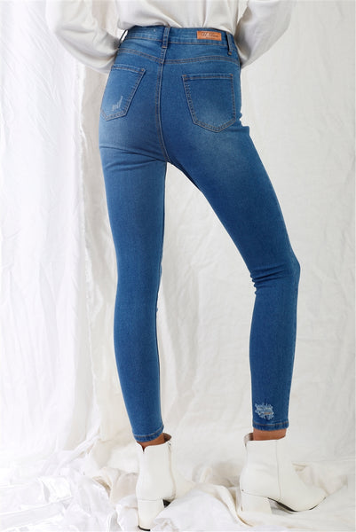 High-waisted With Rips Skinny Denim Jeans