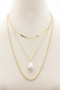 Pearl Herringbone Link Layered Necklace