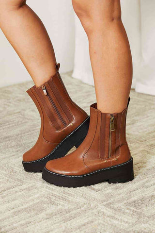 PU Side Zip Platform Boots