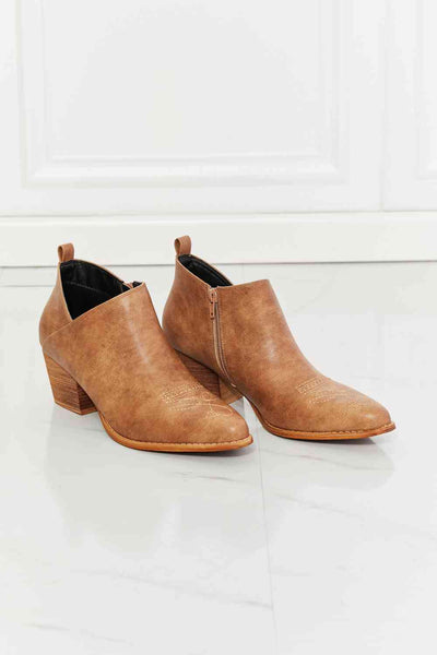 Embroidered Crossover Cowboy Bootie in Caramel