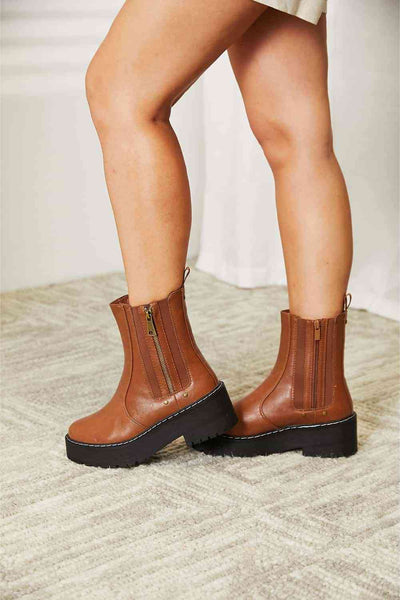 PU Side Zip Platform Boots