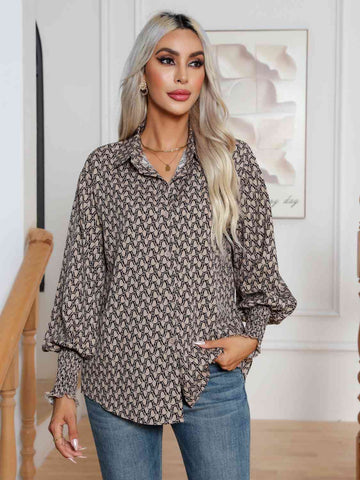 Printed Collared Neck Dropped Shoulder Shirt